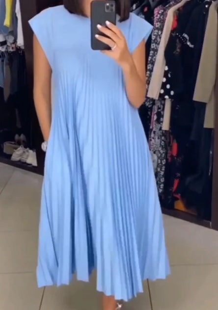 Damen Plissee Maxikleid mit seitlichen Taschen Sovae