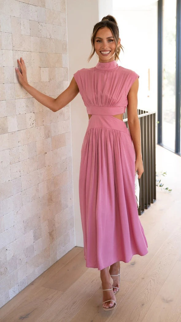 Damen Maxikleid mit elegantem Stehkragen und raffiniertem Cut-Out Sovae
