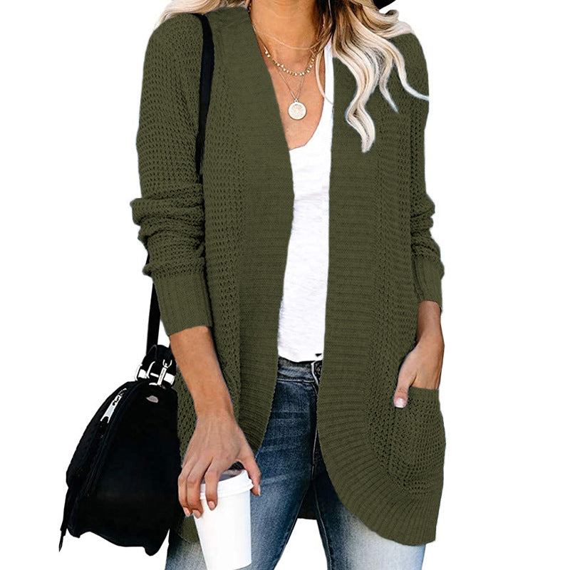 Damen lässige Strickjacke mit offenen Ärmeln und großen Taschen Sovae
