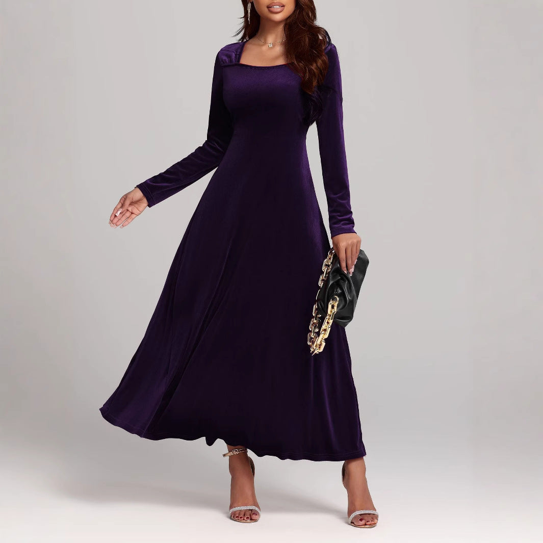 Damen Fließendes Maxikleid mit langen Ärmeln und elegantem Ausschnitt Sovae