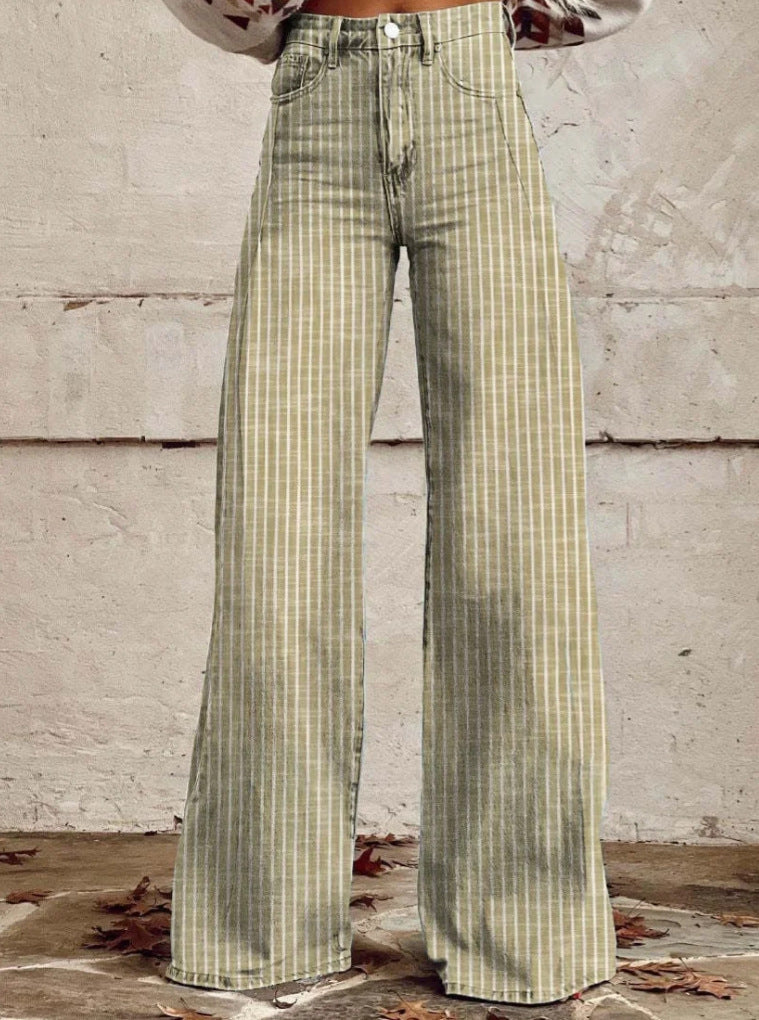 Damen Hochtaillierte Wide-Leg Jeans mit Streifen Sovae