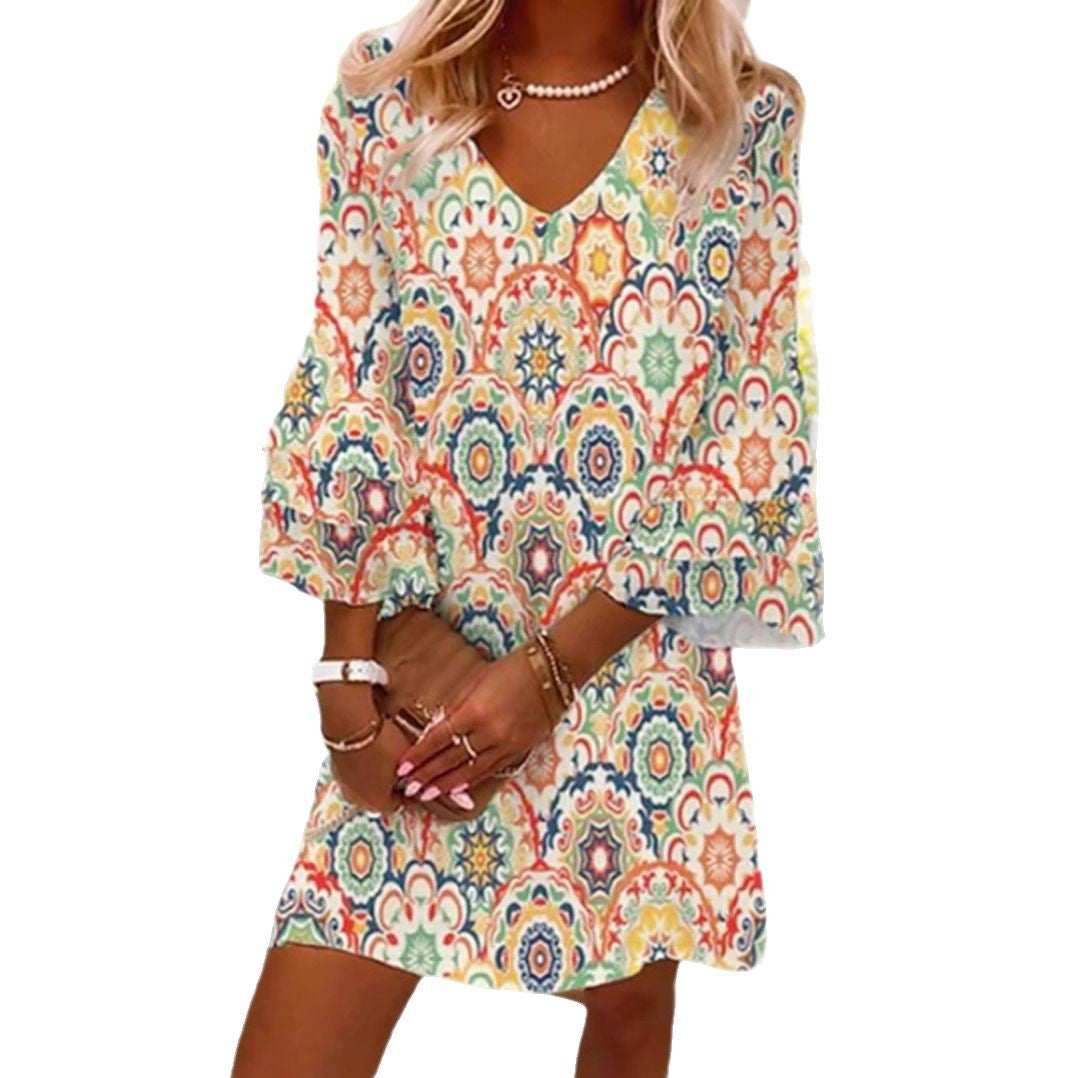 Damen Wickelkleid mit modernen Mustern und voluminösen Ärmeln Sovae