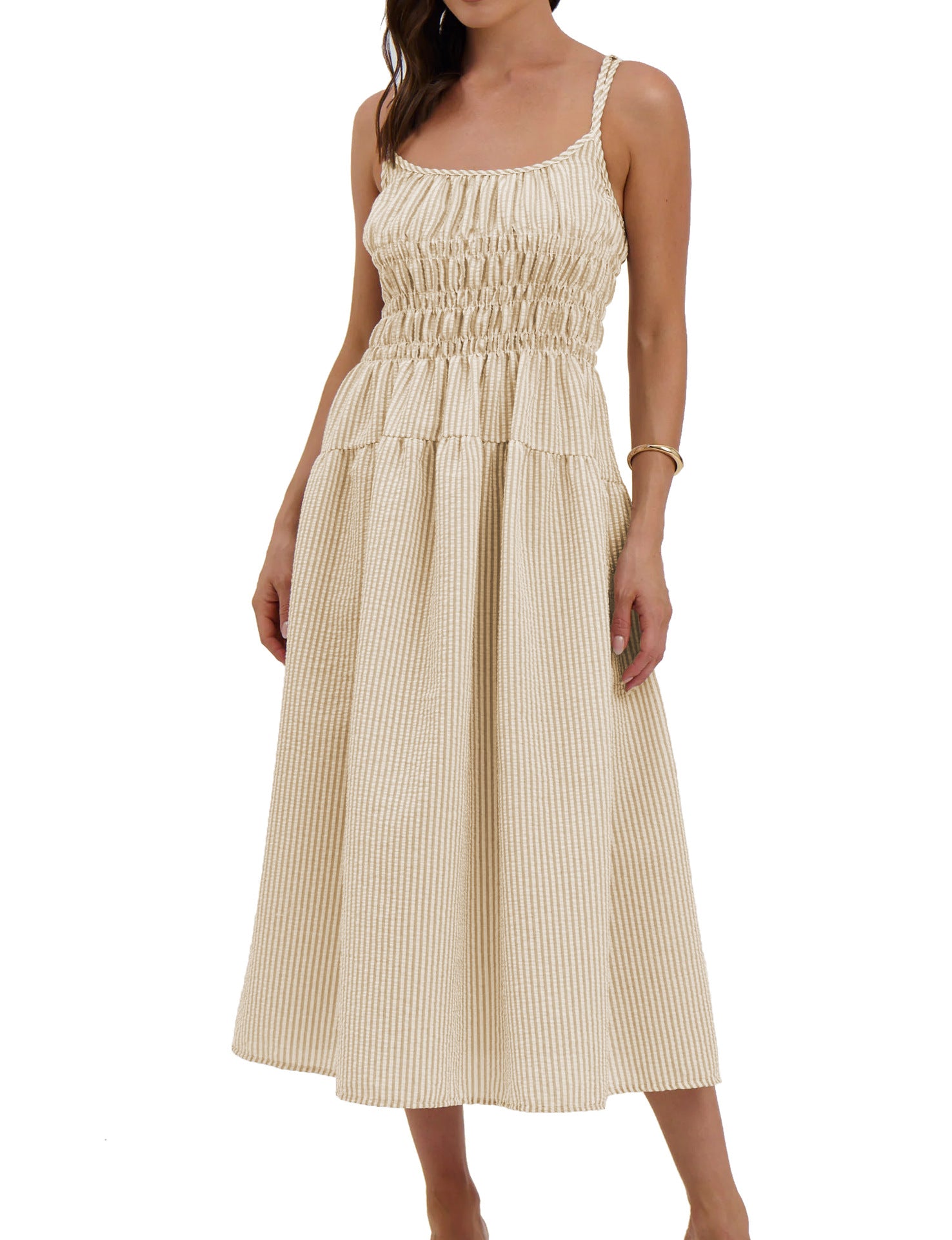 Damen verspieltes Maxikleid mit lässigem Schnitt und Raffungen Sovae