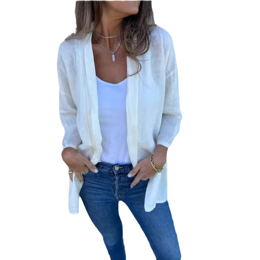 Damen lockere Leinenjacke mit innovativem Schnitt Sovae