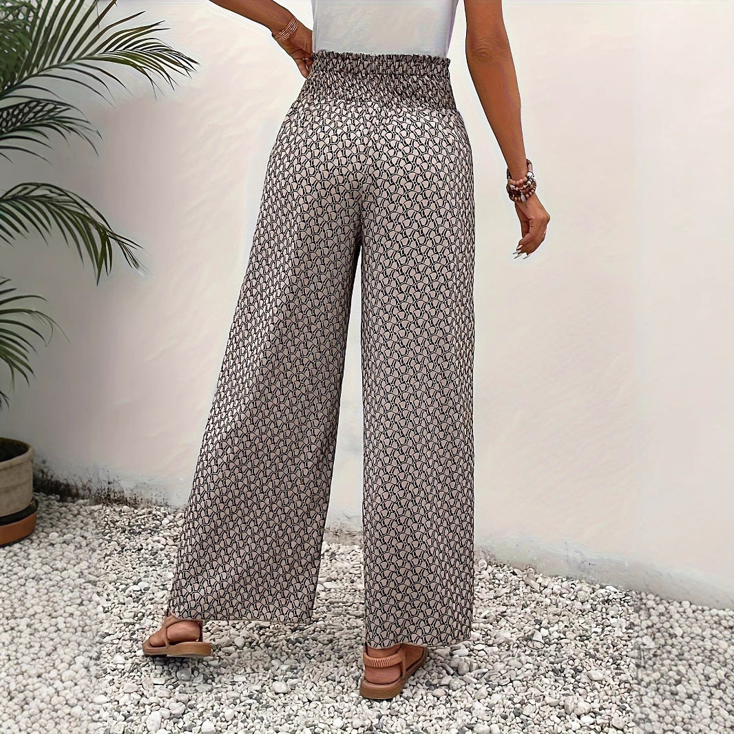 Damen weite Palazzo-Hose mit elastischem Bund und geometrischem Muster Sovae