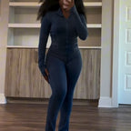 Damen trendiger Jumpsuit mit langem Arm und Reißverschluss Sovae