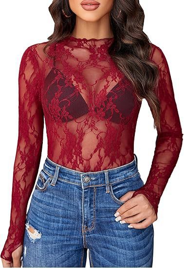 Damen Elegante Spitze Langarmoberteil Sovae