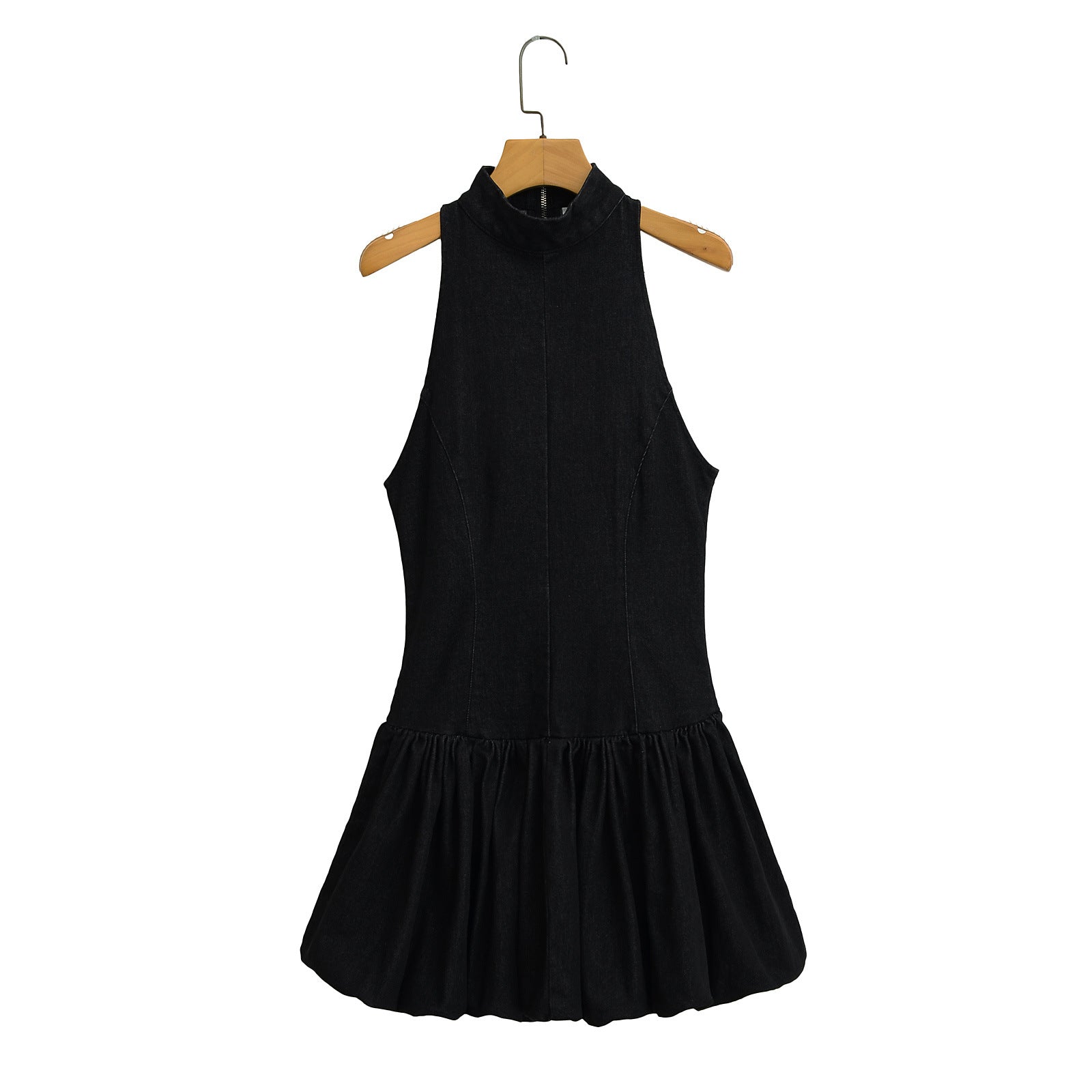 Damen Jeanskleid mit voluminösem Rock und hochgeschlossenem Design Sovae