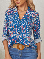 Damen Elegante Bluse mit floralem Muster und Umlegekragen Sovae