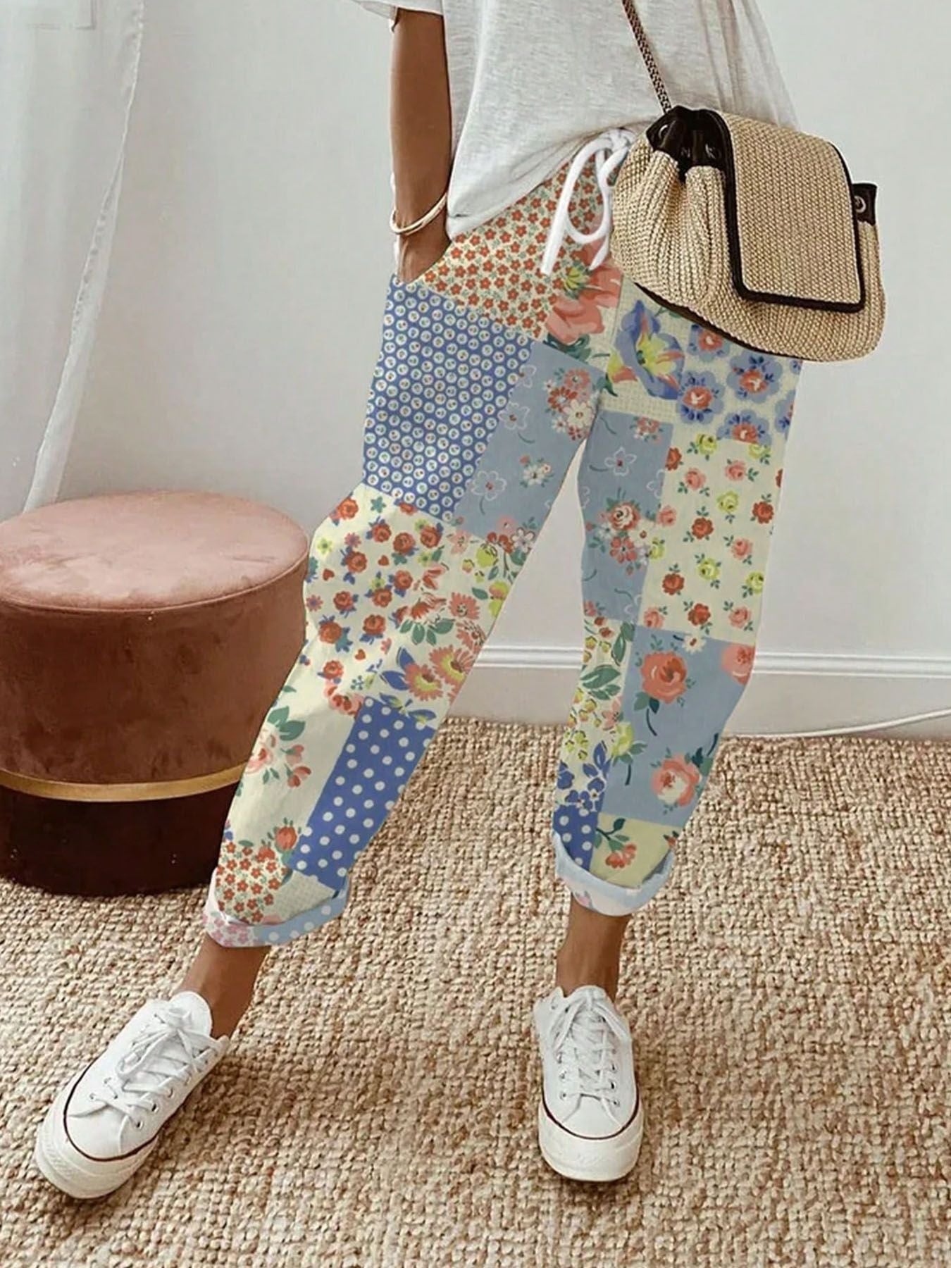 Damen lockere Blumenmuster-Haremshose Sovae