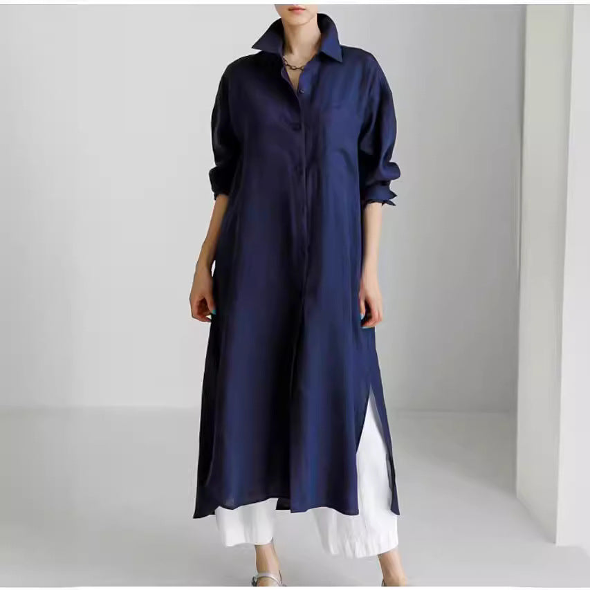 Damen Hemdblusenkleid aus leichtem Leinen mit seitlichen Schlitzen Sovae