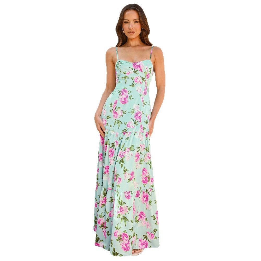 Damen Traumhaftes Maxikleid mit Blumenmuster und Rüschendetails Sovae
