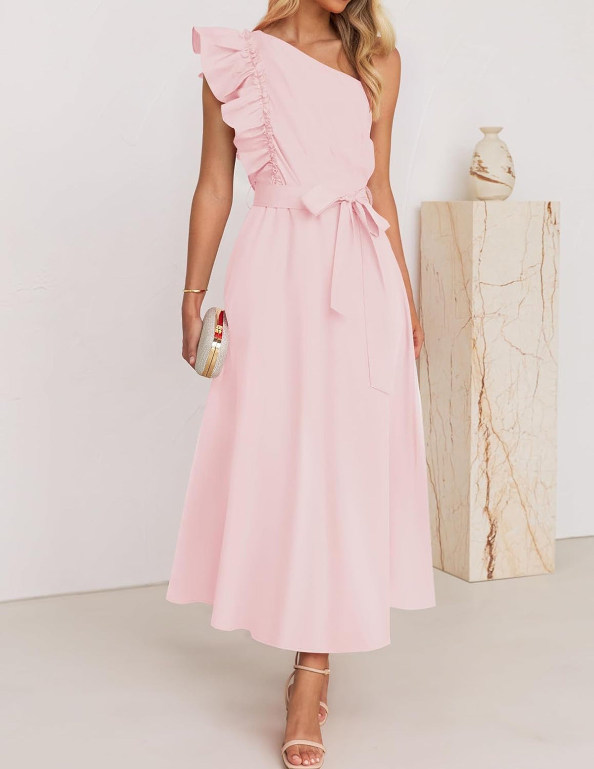 Damen Midikleid mit asymmetrischem Schnitt und Rüschen Sovae