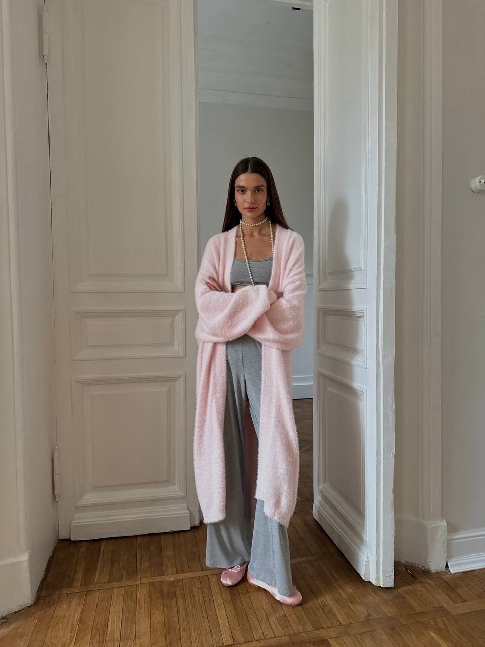 Damen Flauschiger Langstrickcardigan Sovae