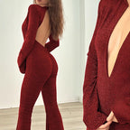 Damen Jumpsuit mit tiefem V-Ausschnitt und flared Beinen Sovae