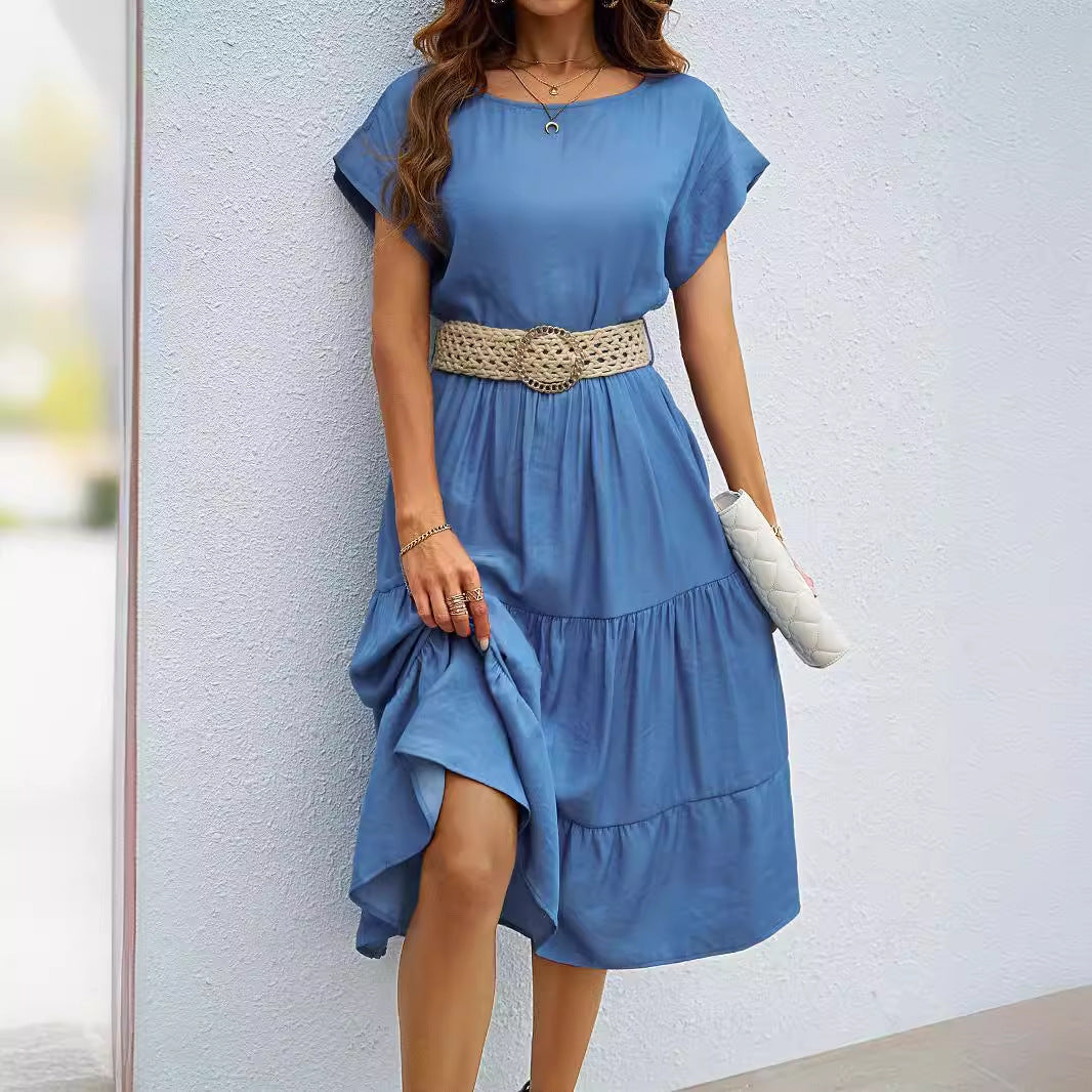 Damen Midi-Kleid mit geschwungenem Saum und eleganter Taillierung Sovae
