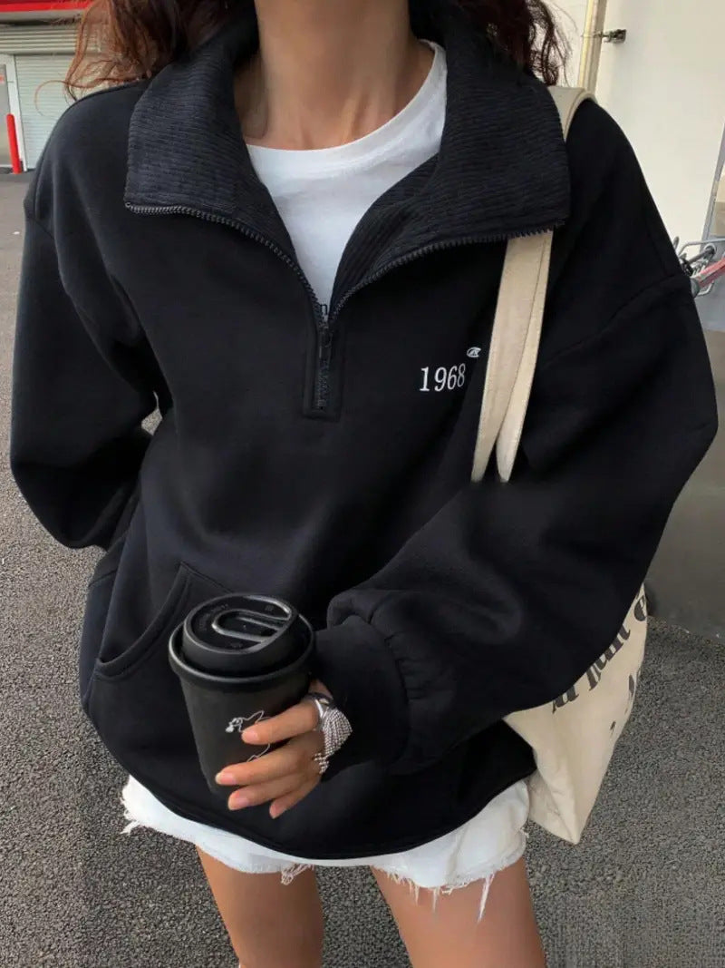 Damen Oversized Fleece-Hoodie mit hohem Kragen Sovae