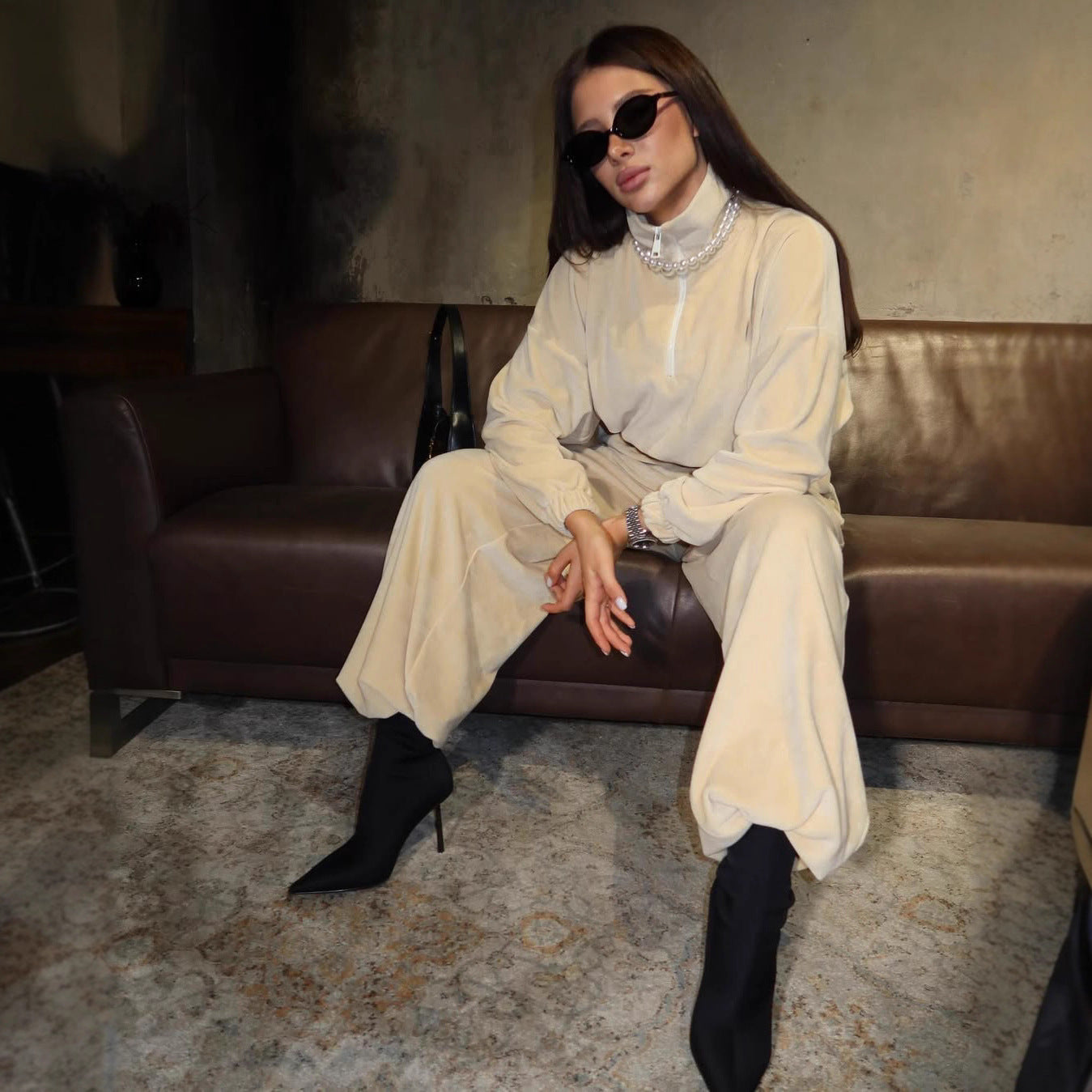 Damen sportliches Cropped-Set mit elastischem Bund Sovae