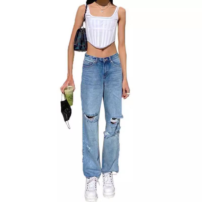 Damen Ripped Vintage Jeans im lässigen Stil Sovae