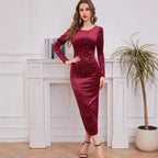 Damen Elegantes Glitzer-Midikleid mit langen Ärmeln Sovae