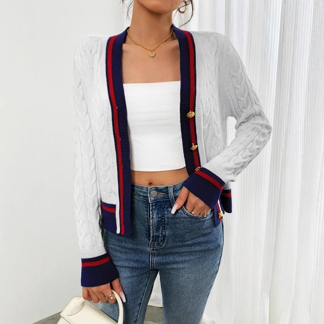 Damen modischer, strukturierter Cardigan mit Kabelstrick und dekorativen Knopfdetails Sovae
