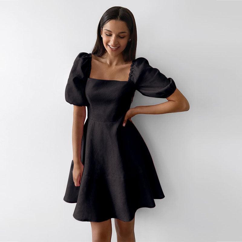 Damen Midikleid mit Puffärmeln und Quadrat-Ausschnitt Sovae