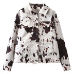 Damen oversized Denim-Jacke mit tierischem Muster Sovae