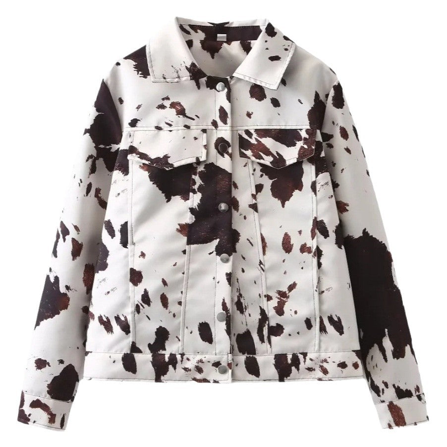 Damen oversized Denim-Jacke mit tierischem Muster Sovae