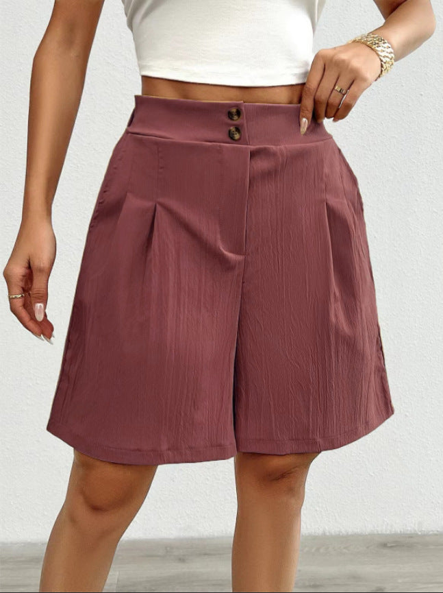 Damen Elegante Shorts mit Knopfverschluss und faltigem Design Sovae