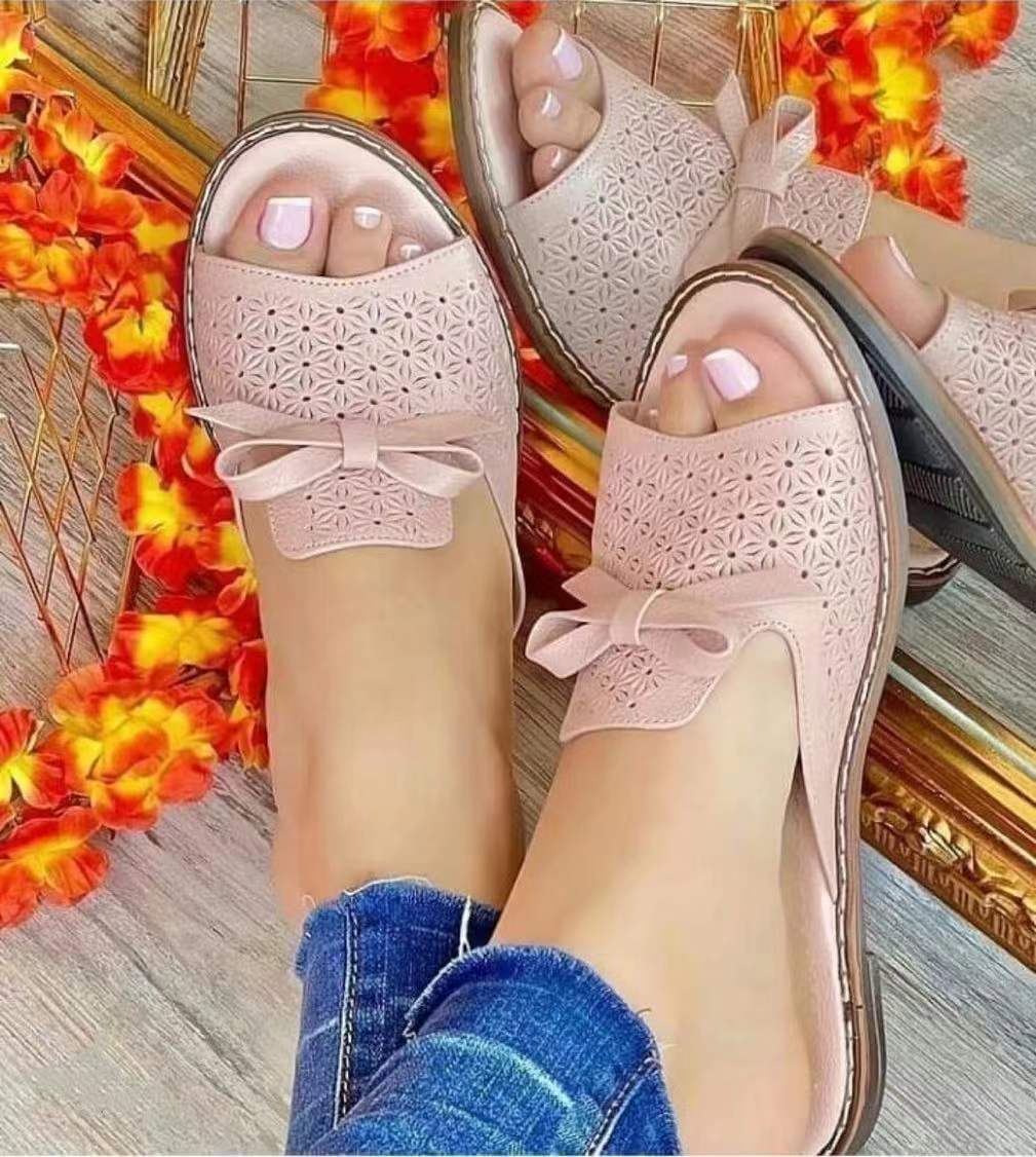 Damen Pantoletten mit modischem Blumenmuster und bequemer Sohle Sovae