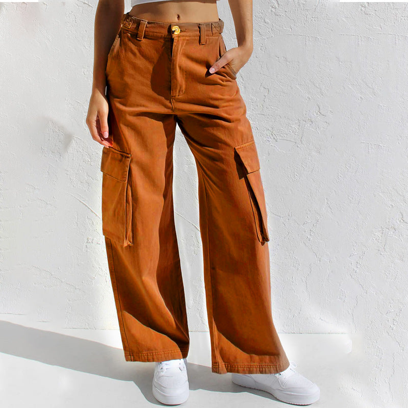 Damen Weit geschnittene Cargo-Hosen mit praktischen Taschen Sovae