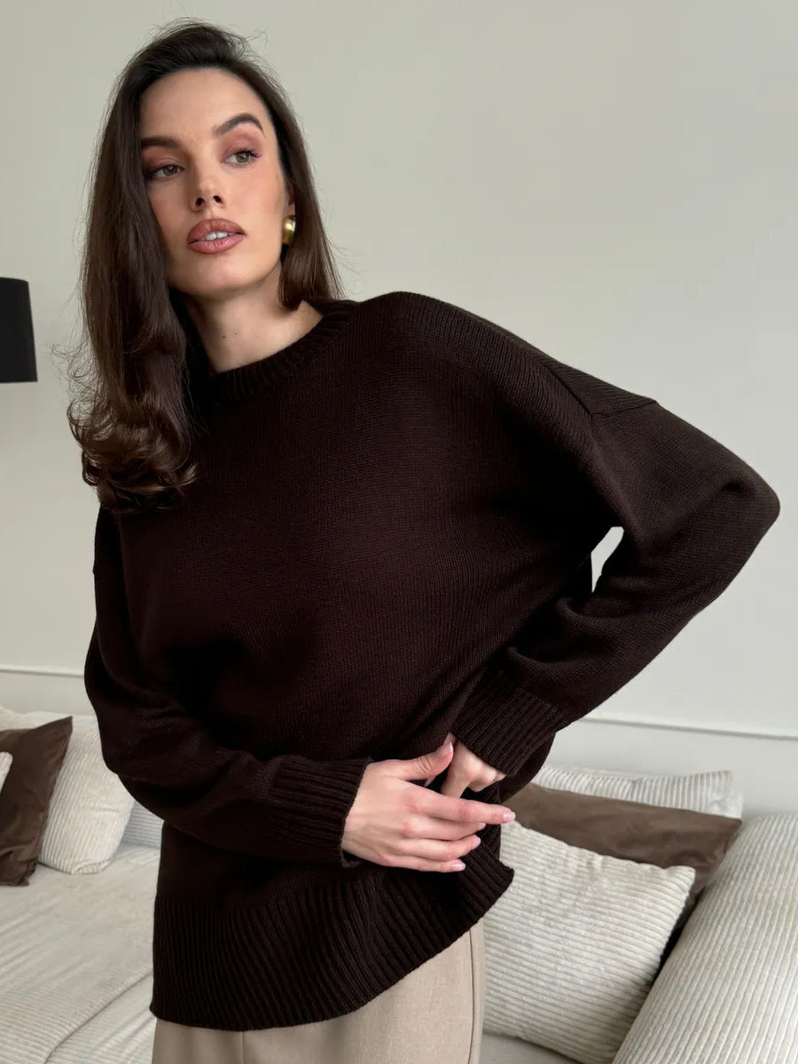 Damen Großer Strickpullover mit überschnittenen Schultern und Rippenbündchen Sovae