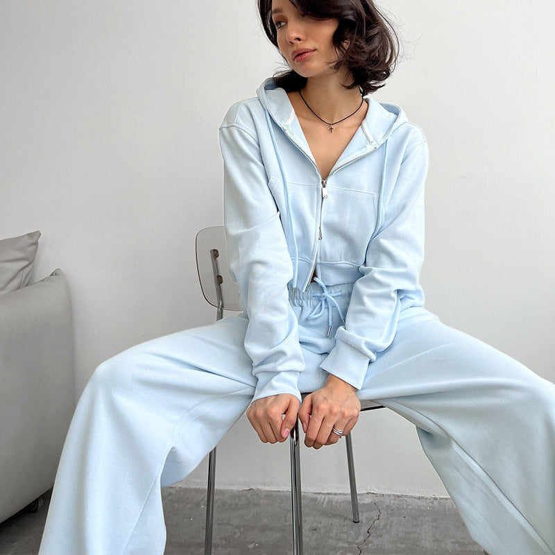 Damen modischer Cropped Hoodie und weit geschnittene Jogginghose Set Sovae
