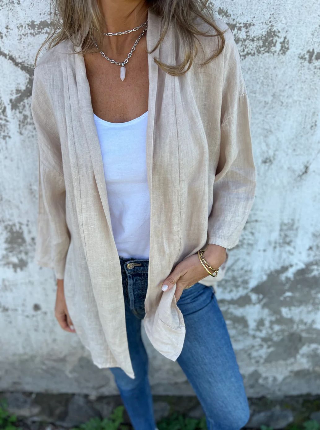 Damen lockere Leinenjacke mit innovativem Schnitt Sovae