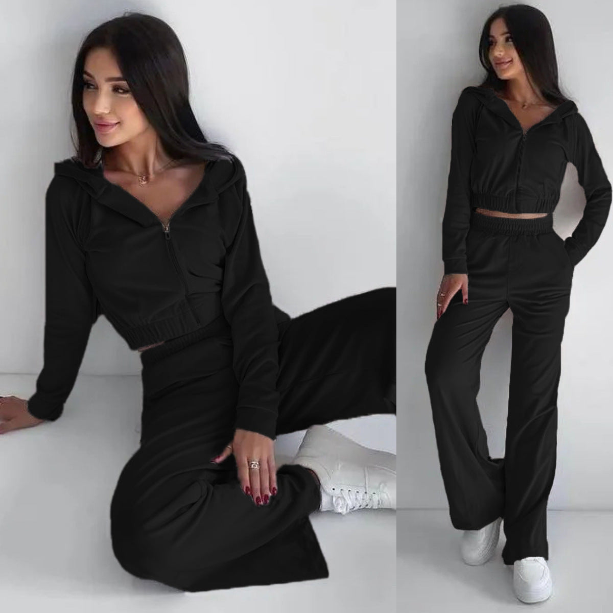 Damen Sportliches Fleece-Set mit Kapuze Sovae
