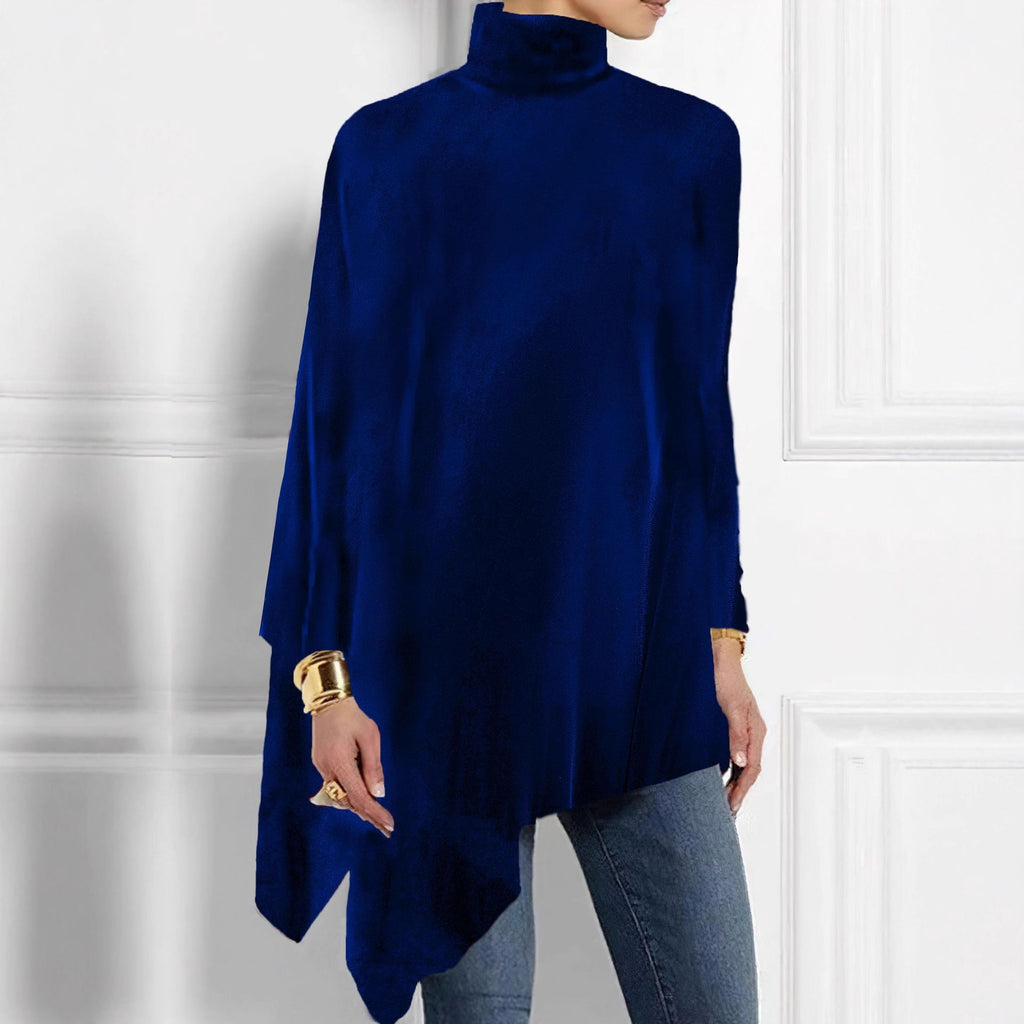 Damen edles Kapuzenponcho mit asymmetrischem Saum Sovae