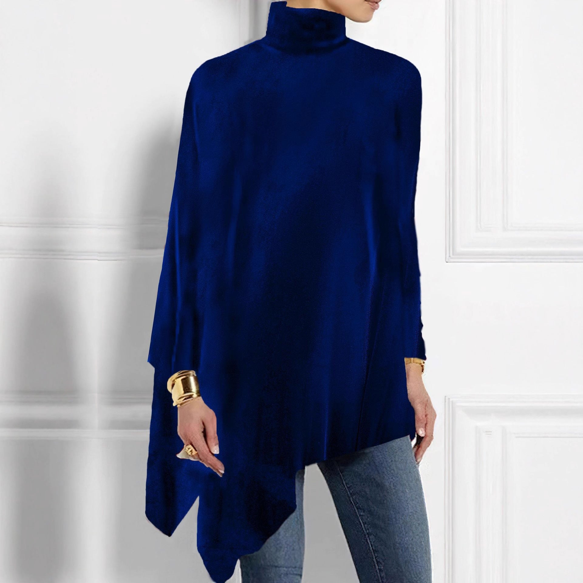 Damen edles Kapuzenponcho mit asymmetrischem Saum Sovae