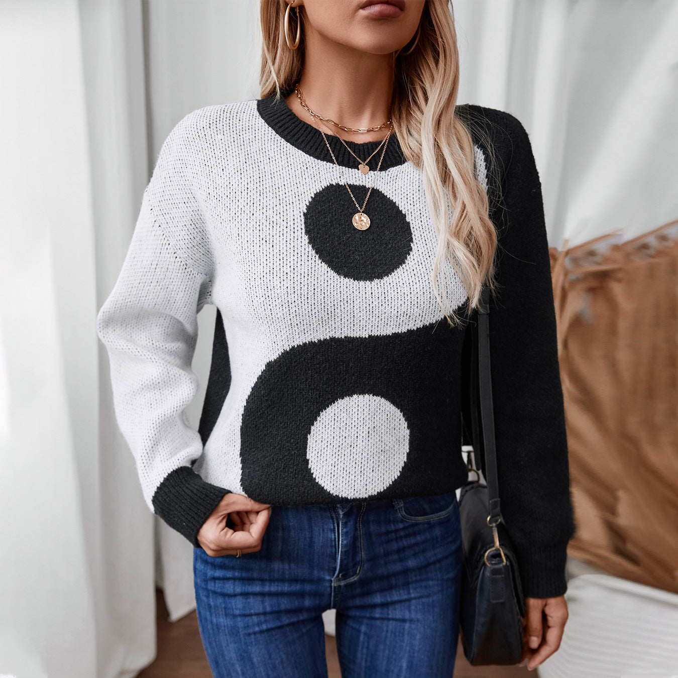 Damen modischer Pullover mit Yin-Yang-Motiv Sovae