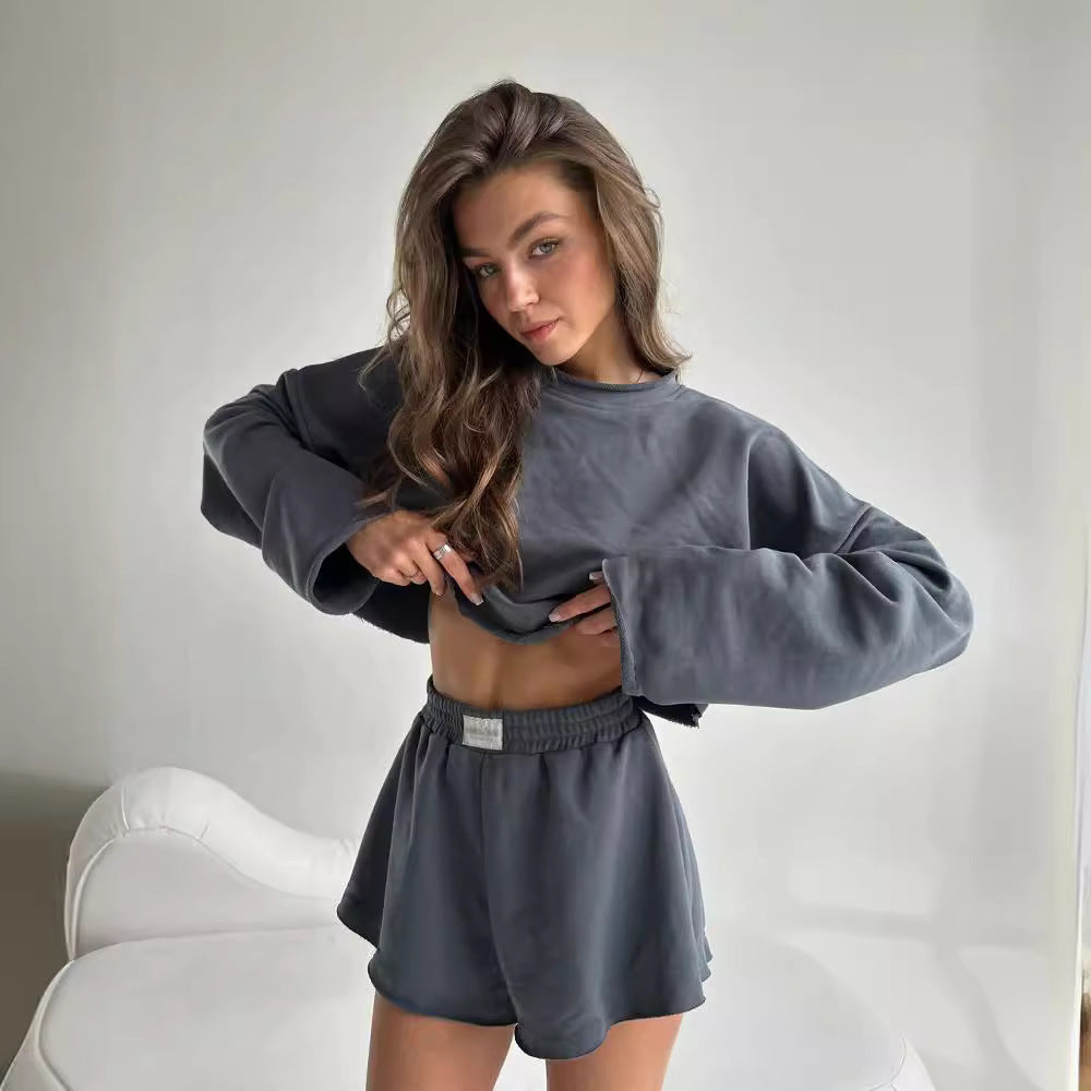 Damen Freizeitoberteil und kurze Shorts Set Sovae
