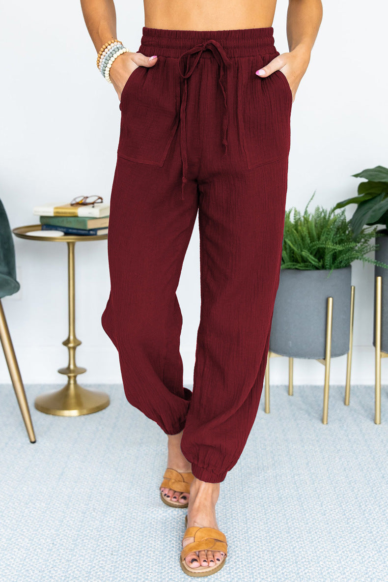 Damen lässige atmungsaktive Sommerhose mit elastischem Bund und praktischen Taschen Sovae