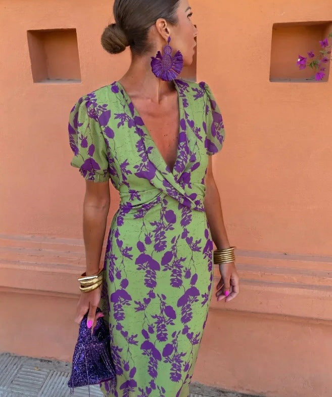 Damen Midikleid mit floralen Applikationen Sovae