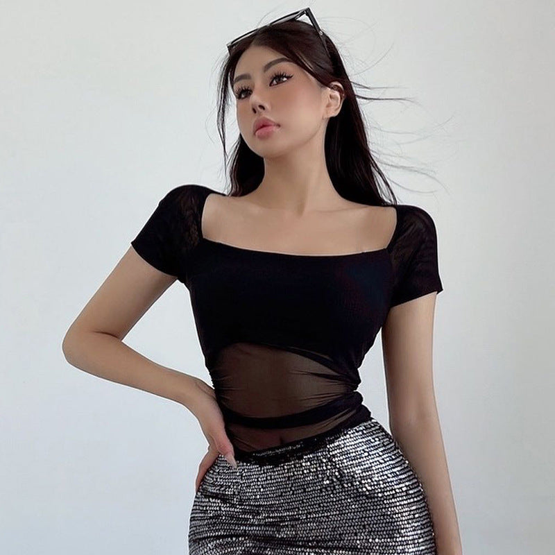 Damen trendiges Boucle-Top mit transparentem Unterrock Sovae