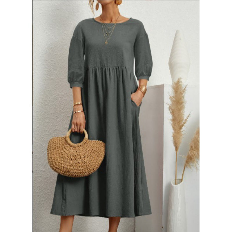 Damen Maxikleid mit lässigem Schnitt und voluminösen Ärmeln Sovae