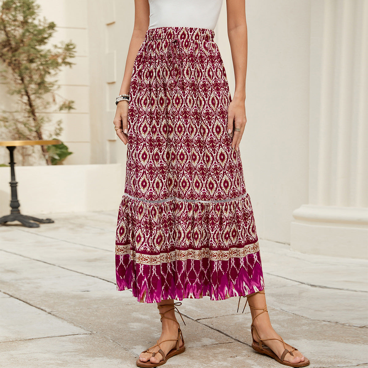 Damen Maxi-Rock mit Ethno-Muster Sovae
