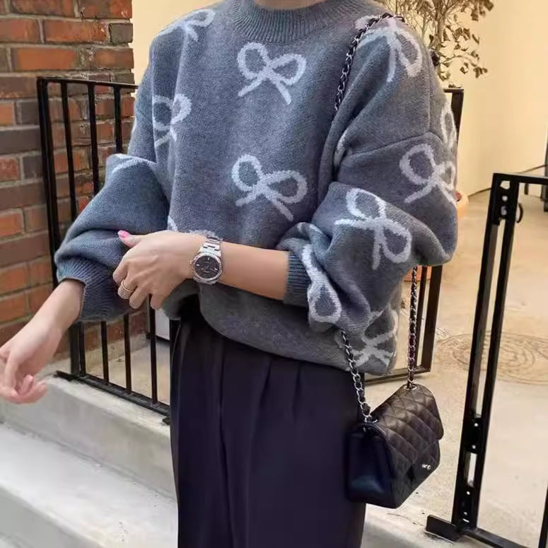 Damen Weicher Pullover mit romantischem Schleifenmuster Sovae