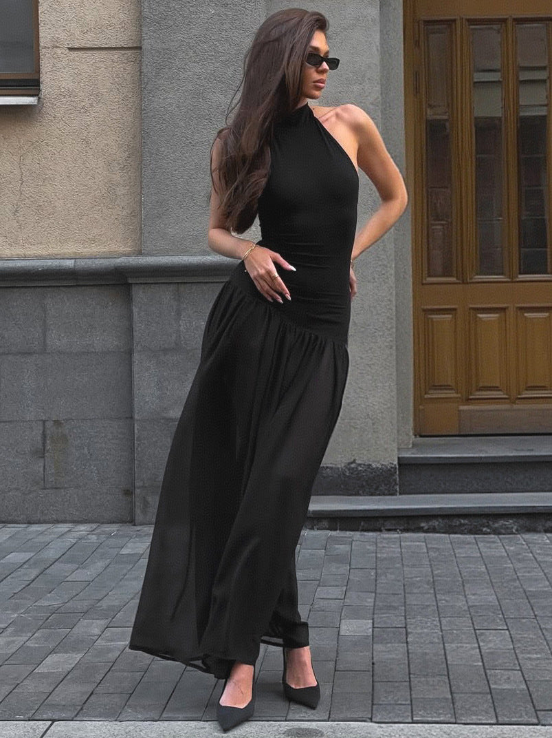Damen Maxi-Kleid mit elegantem Stehkragen und fließendem Rock Sovae