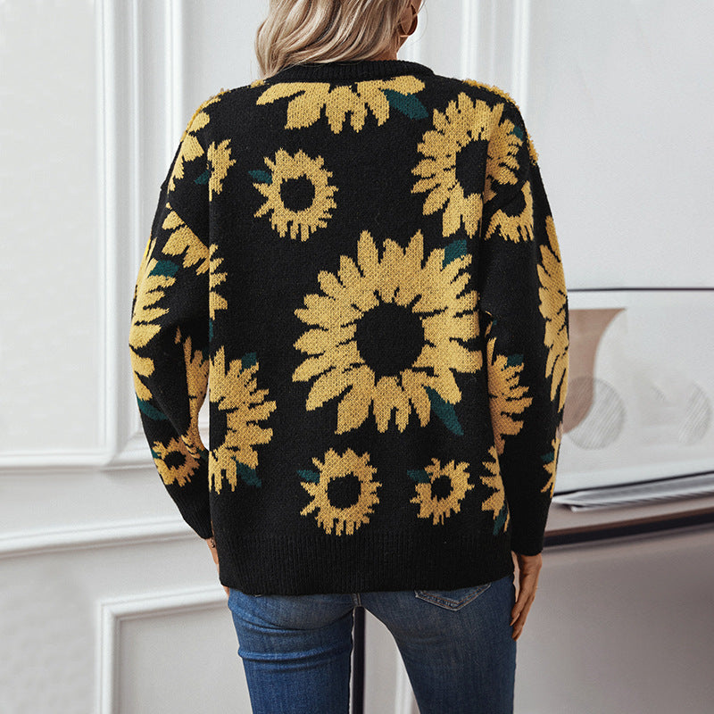 Damen kuscheliger Pullover mit Sonnenblumenmotiv Sovae