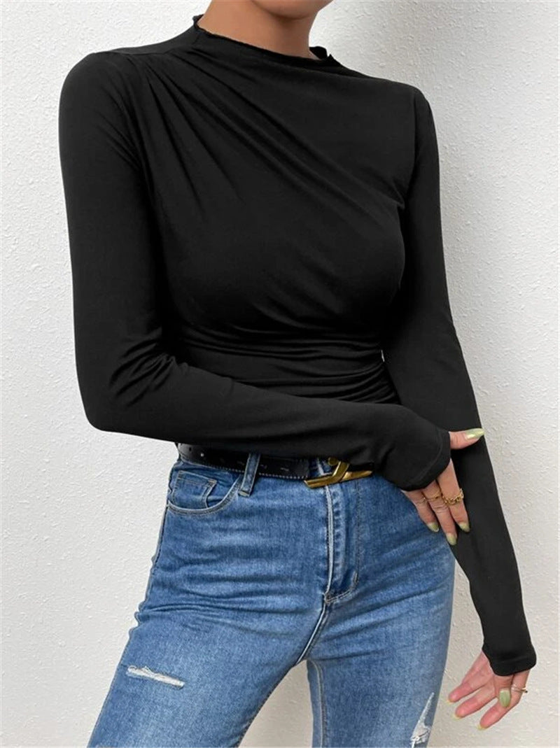 Damen Elegantes Longsleeve Shirt mit Raffungen Sovae