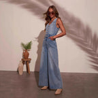 Damen lässiger Denim Jumpsuit mit weitem Beinschnitt Sovae