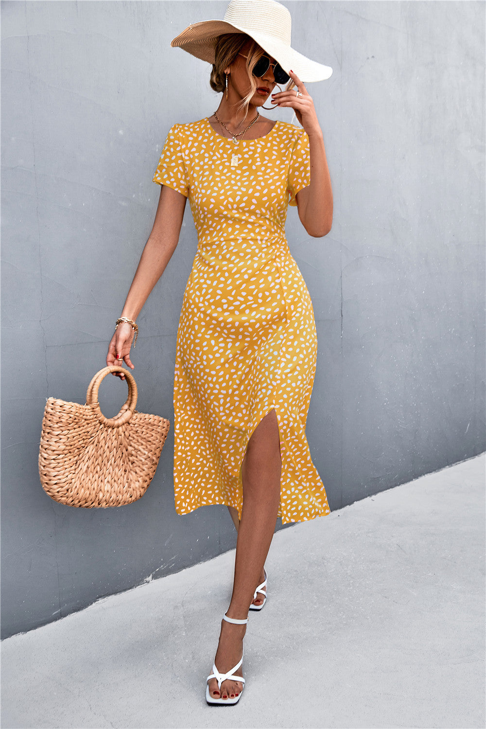 Damen Midikleid mit asymmetrischem Schnitt und dekorativem Gürtel Sovae